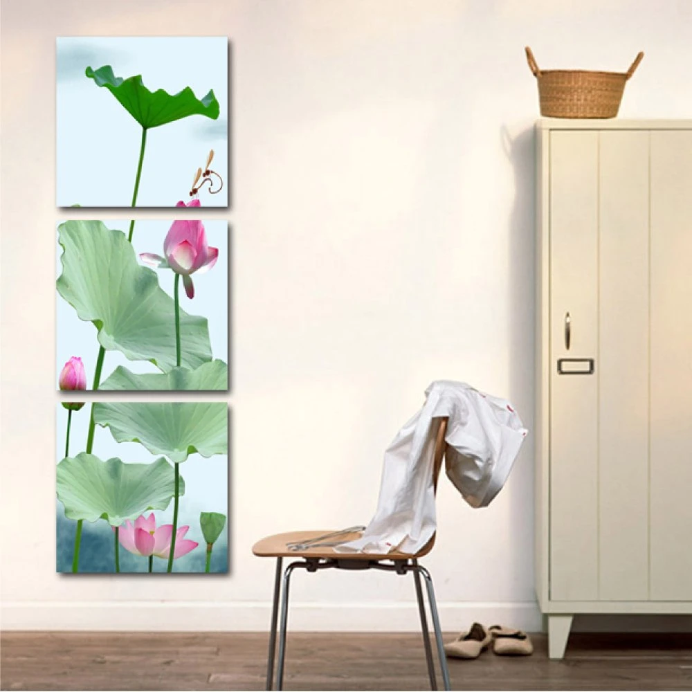 Tranh treo tường chuồn chuồn trên sen hồng