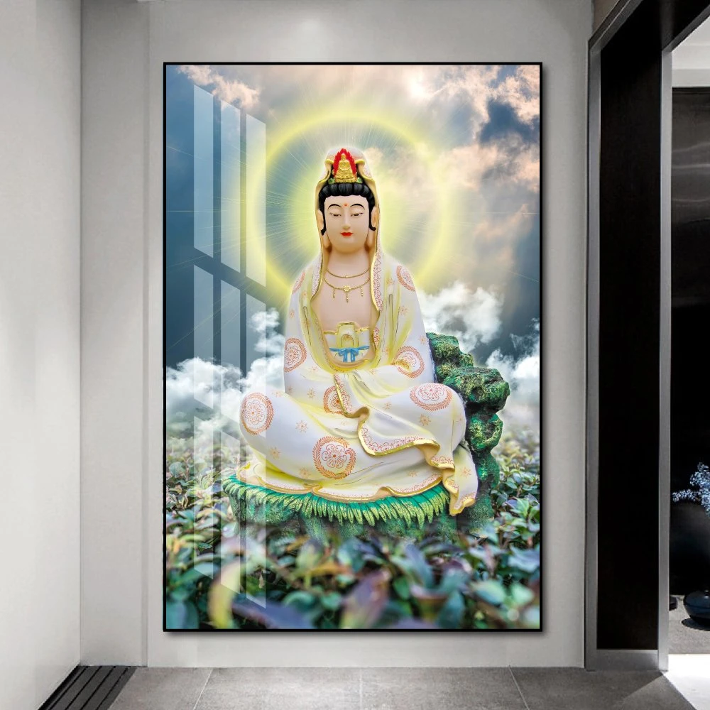 Tranh treo tường bồ tát và lá xanh