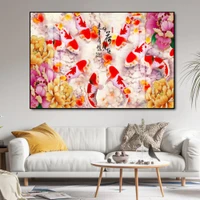 Tranh treo tường cá chép và hoa mẫu đơn 2