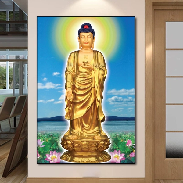 Tranh Đức Phật A Di Đà Đứng Giữa Hồ Sen