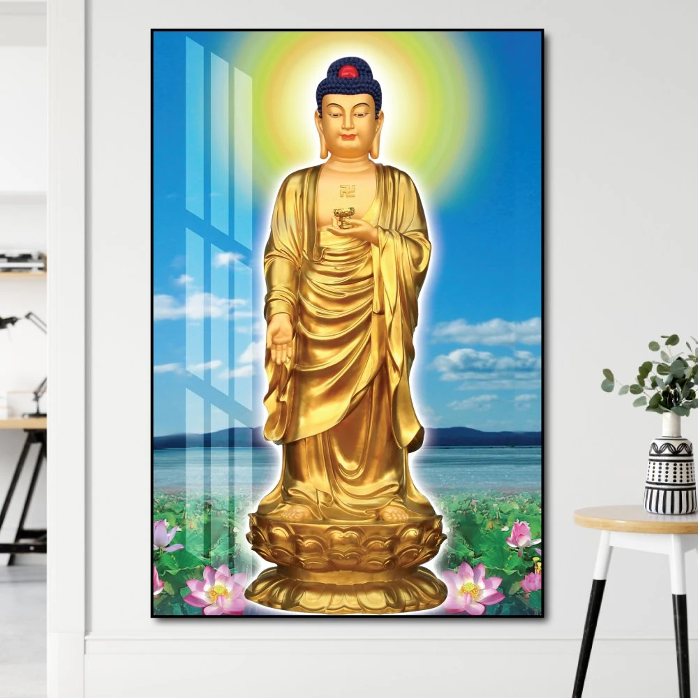 Tranh treo tường đức phật giữa hồ sen