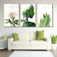 Tranh nghệ thuật trừu tượng cô gái và lá xanh 3