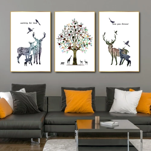 Tranh Treo Tường Gia Đình Hươu Và Cây Sắc Màu