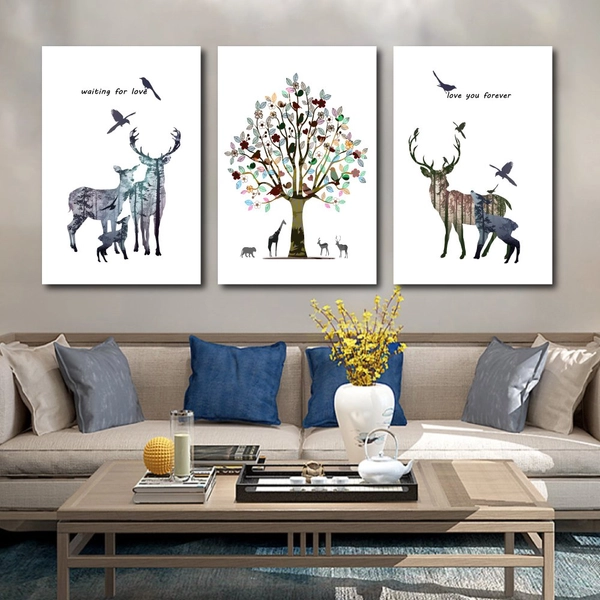 Tranh Treo Tường Gia Đình Hươu Và Cây Sắc Màu