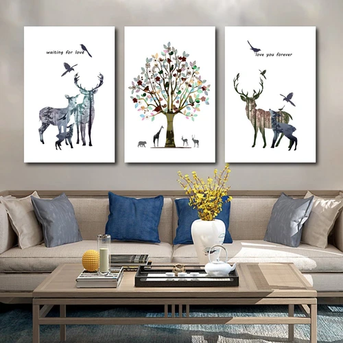 Tranh Treo Tường Gia Đình Hươu Và Cây Sắc Màu
