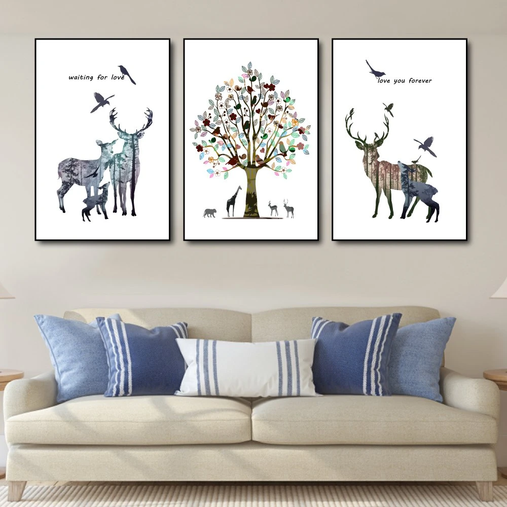 Tranh Treo Tường Gia Đình Hươu Và Cây Sắc Màu