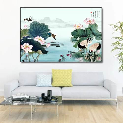 Tranh treo tường hồ sen hồng 2