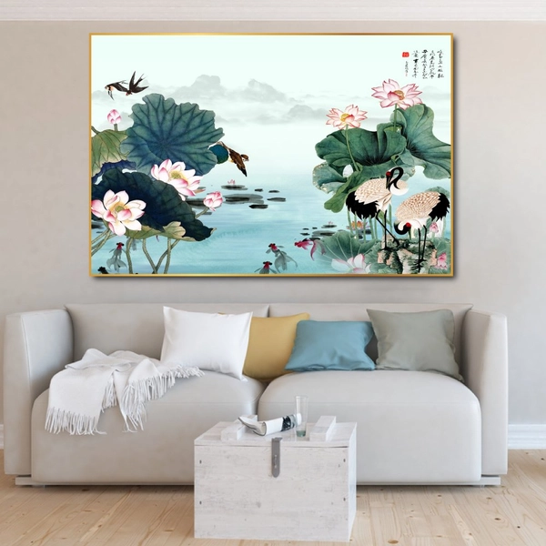 Tranh treo tường hồ sen hồng 2