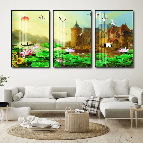 Tranh treo tường hồ sen và lâu đài