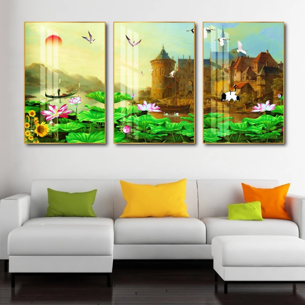 Tranh treo tường hồ sen và lâu đài