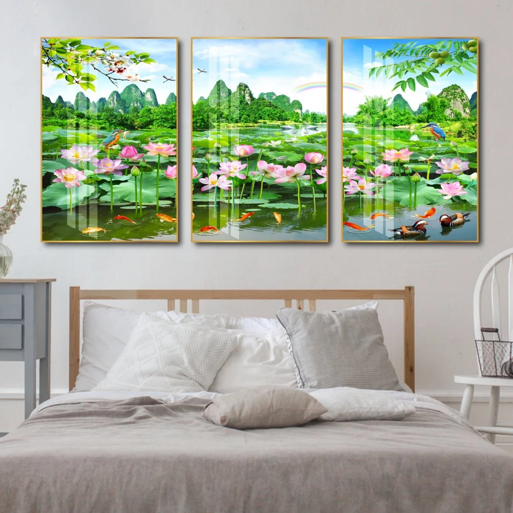 Tranh treo tường hồ sen và núi