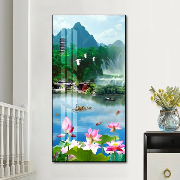 Tranh treo tường sen hồng giữa thiên nhiên
