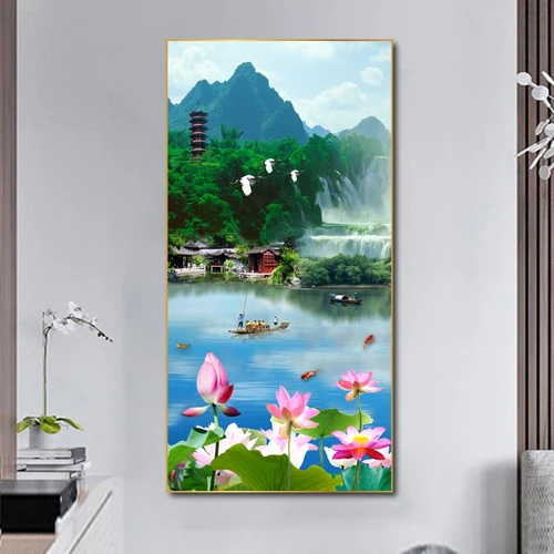 Tranh treo tường sen hồng giữa thiên nhiên