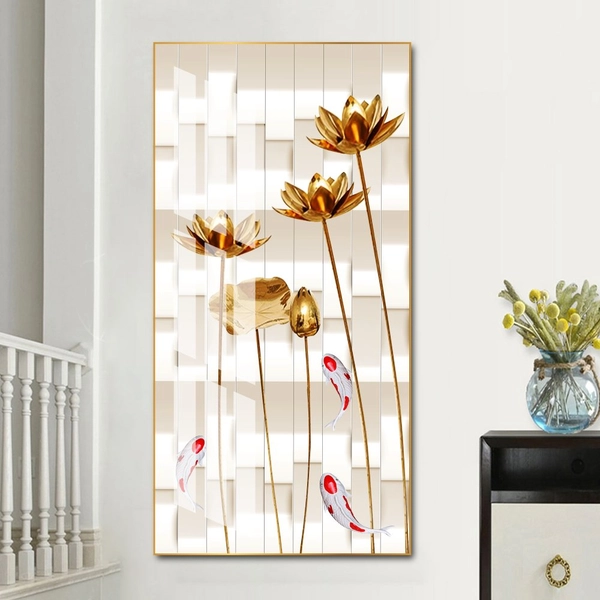 Tranh treo tường sen vàng và cá chép 2