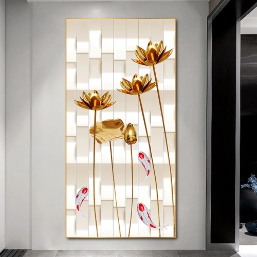 Tranh treo tường sen vàng và cá chép 2