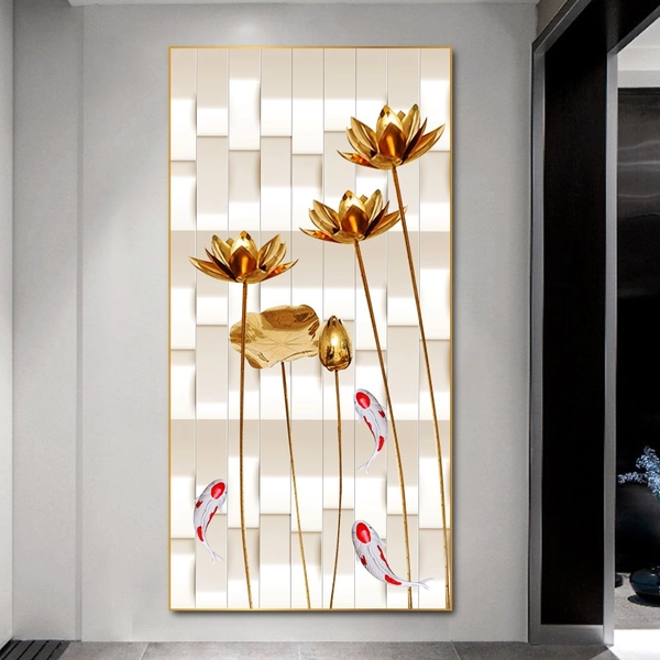 Tranh treo tường sen vàng và cá chép 2