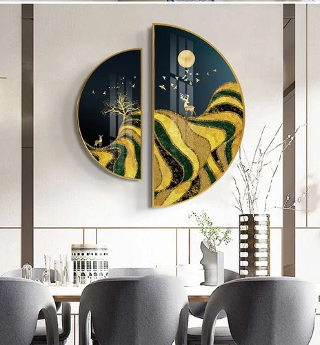 Tranh Bán Nguyệt Nghệ Thuật Hươu Vàng Dưới Ánh Trăng