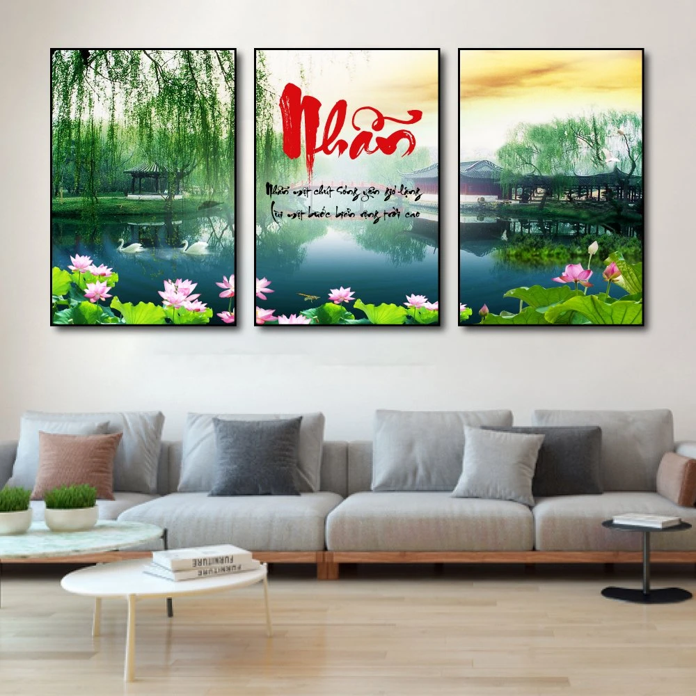 Tranh treo tường phong cảnh và chữ nhẫn