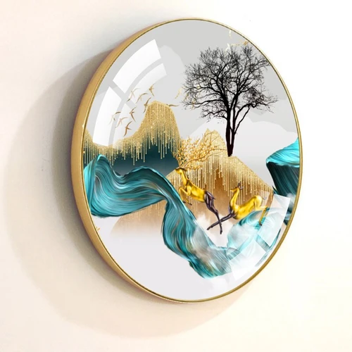 Tranh Tròn Tráng Gương Đôi Hươu Vàng Nghệ Thuật 12