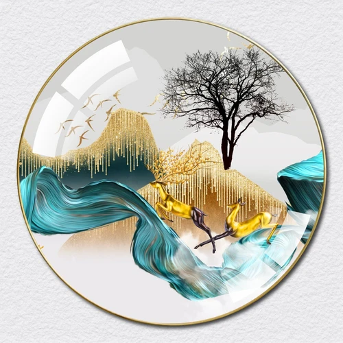 Tranh Tròn Tráng Gương Đôi Hươu Vàng Nghệ Thuật 12