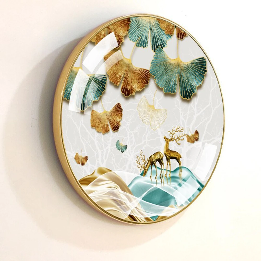 Tranh Tròn Tráng Gương Đôi Hươu Vàng Nghệ Thuật 14