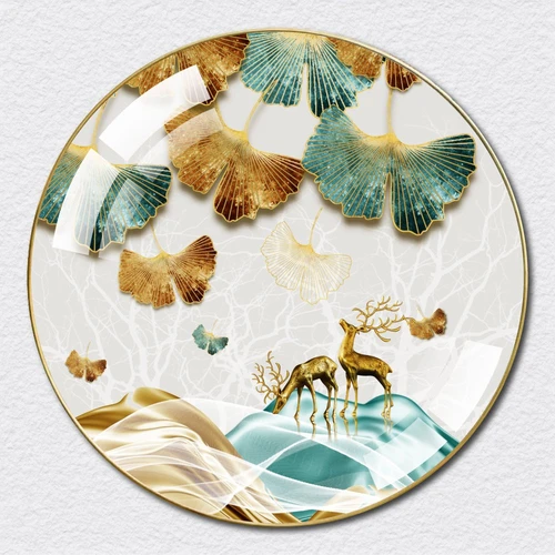 Tranh Tròn Tráng Gương Đôi Hươu Vàng Nghệ Thuật 14