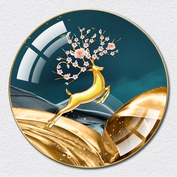 Tranh Tròn Tráng Gương Hươu Hoa Nghệ Thuật