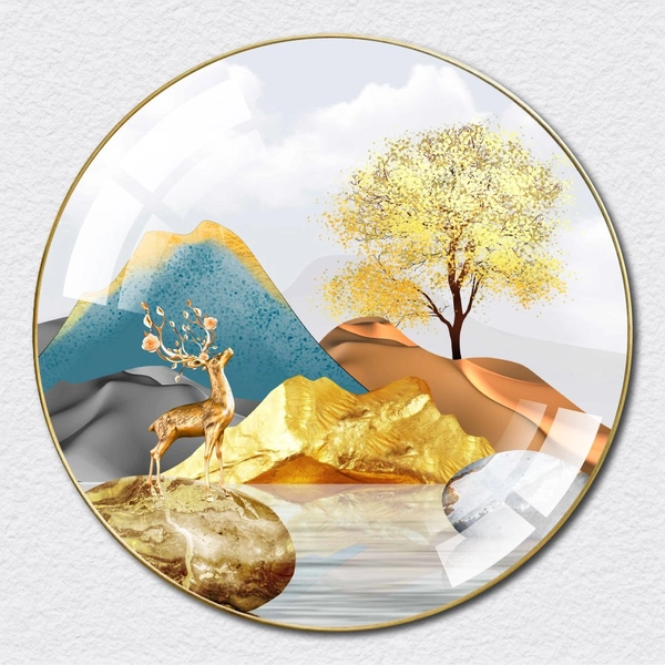 Tranh Tròn Tráng Gương Hươu Hoa Nghệ Thuật