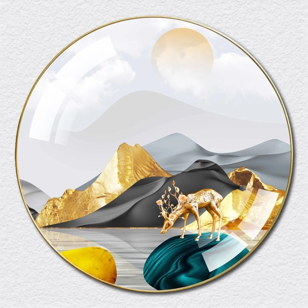 Tranh Tròn Tráng Gương Hươu Hoa Nghệ Thuật
