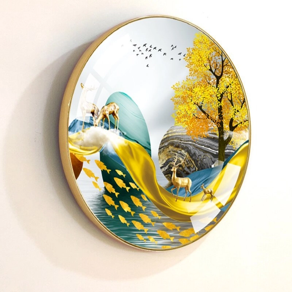 Tranh Tròn Tráng Gương Hươu Vàng Cá Chép