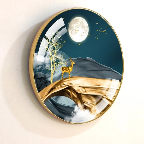 Tranh Tròn Tráng Gương Hươu Vàng Dưới Ánh Trăng 2