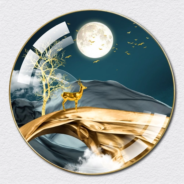 Tranh Tròn Tráng Gương Hươu Vàng Dưới Ánh Trăng 2
