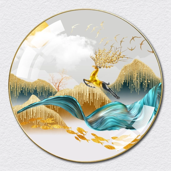 Tranh Tròn Tráng Gương Hươu Vàng Nghệ Thuật