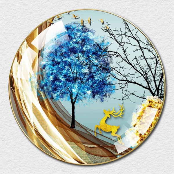 Tranh Tròn Tráng Gương Hươu Vàng Nghệ Thuật