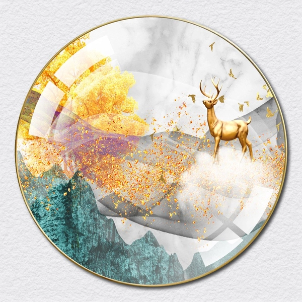 Tranh Tròn Tráng Gương Hươu Vàng Nghệ Thuật