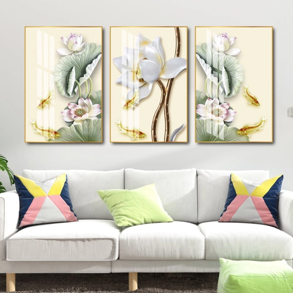 Tranh Treo Tường 3D Quần Ngư Bên Sen Trắng (HG)