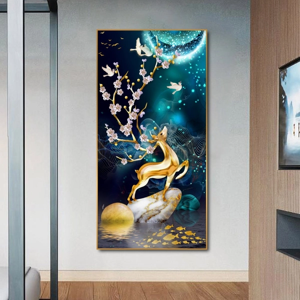 Tranh treo tường nghệ thuật hươu vàng dưới ánh trăng
