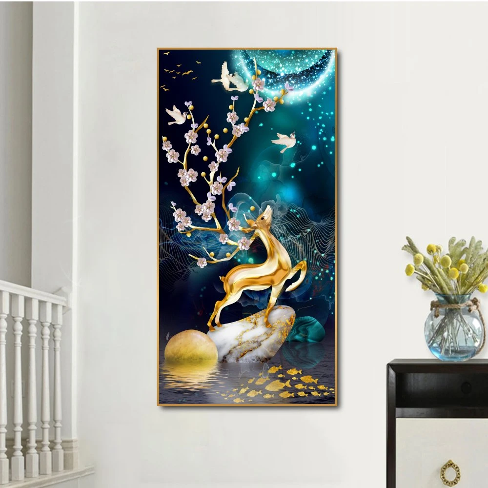 Tranh treo tường nghệ thuật hươu vàng dưới ánh trăng