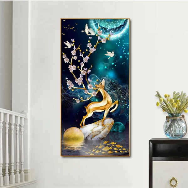 Tranh treo tường nghệ thuật hươu vàng dưới ánh trăng