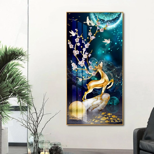 Tranh treo tường nghệ thuật hươu vàng dưới ánh trăng