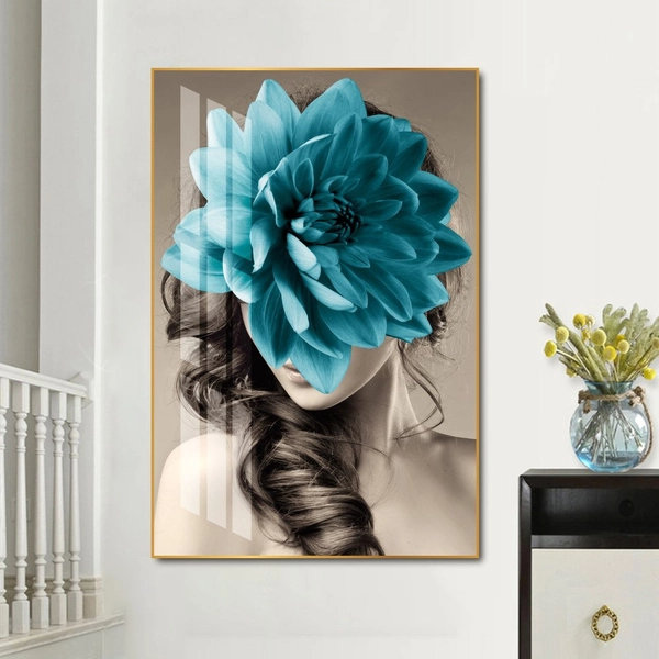 Tranh treo tường nghệ thuật cô gái và hoa xanh