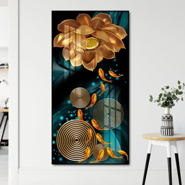 Tranh Treo Tường Cá Chép Và Hoa Sen Vàng