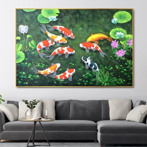 Tranh Treo Tường Cửu Ngư Quần Hội Bên Hoa Mẫu Đơn 3