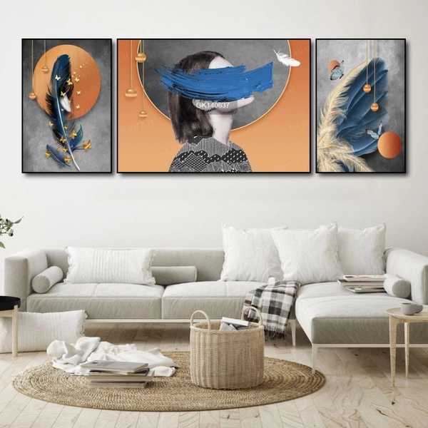 Tranh Treo Tường Cô Gái Và Lông Vũ Nghệ Thuật