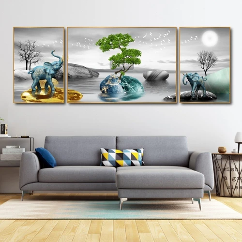 Tranh Treo Tường Đôi Voi Xanh Tài Lộc