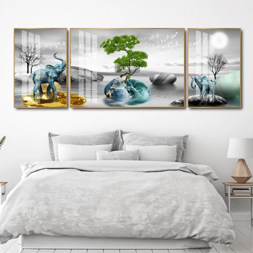 Tranh Treo Tường Đôi Voi Xanh Tài Lộc