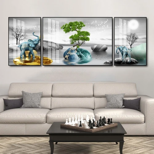 Tranh Treo Tường Đôi Voi Xanh Tài Lộc