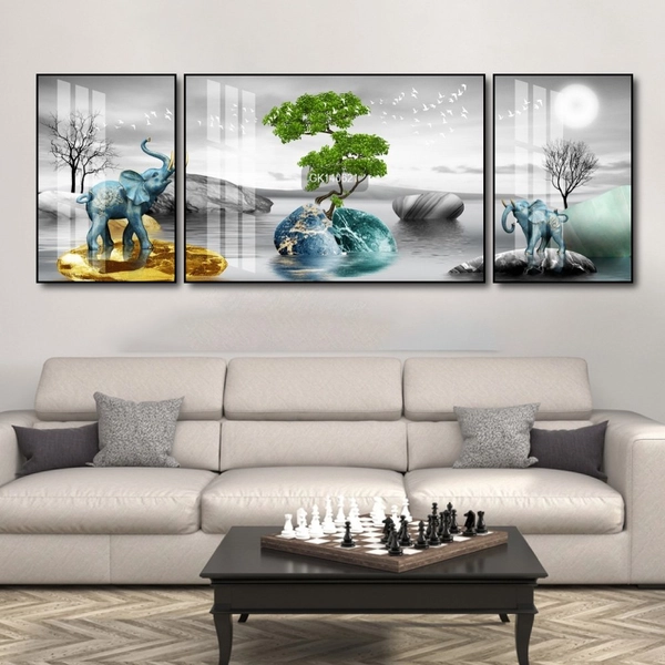 Tranh Treo Tường Đôi Voi Xanh Tài Lộc