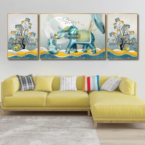 Tranh Treo Tường Nghệ Thuật Voi Xanh Tài Lộc