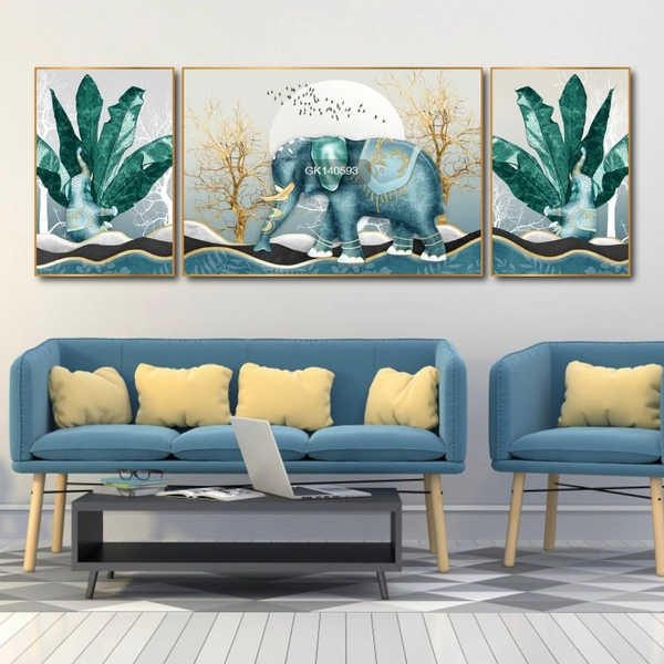 Tranh Treo Tường Nghệ Thuật Voi Xanh Tài Lộc